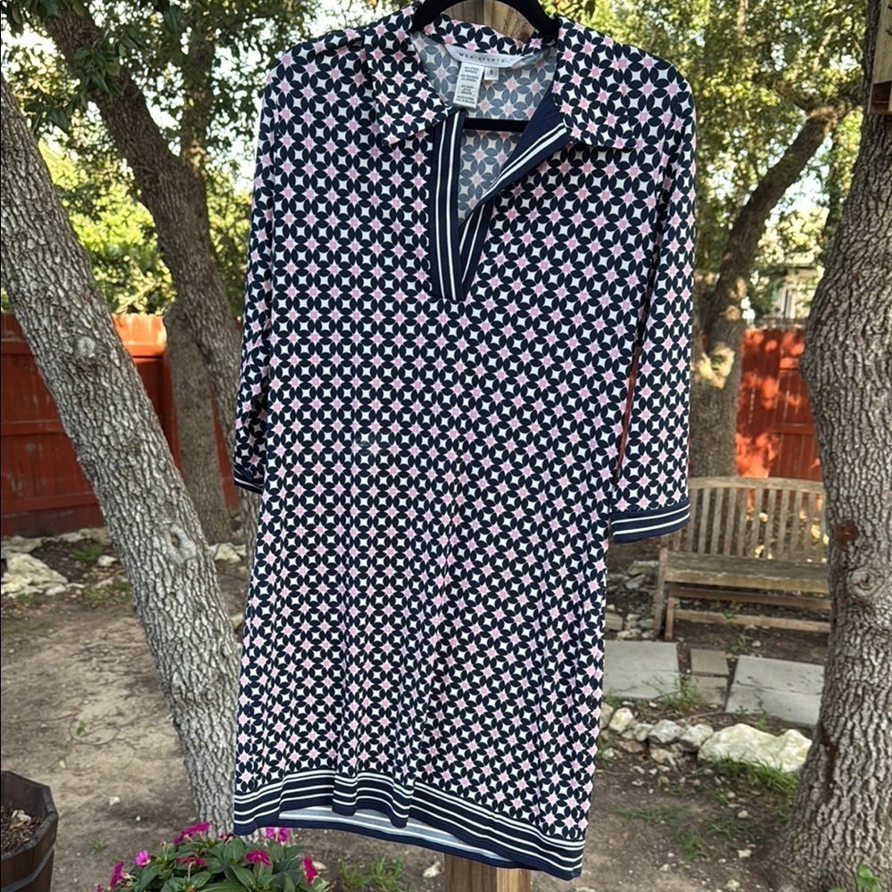 Max Studio Navy and Pink Patterned Dress Size S